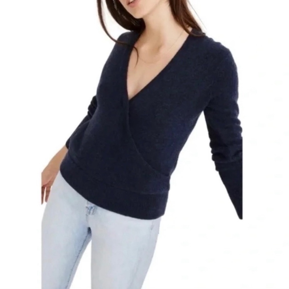 Madewell Wrap Front Pullover Sweater Blue Size M Wool Blend Soft